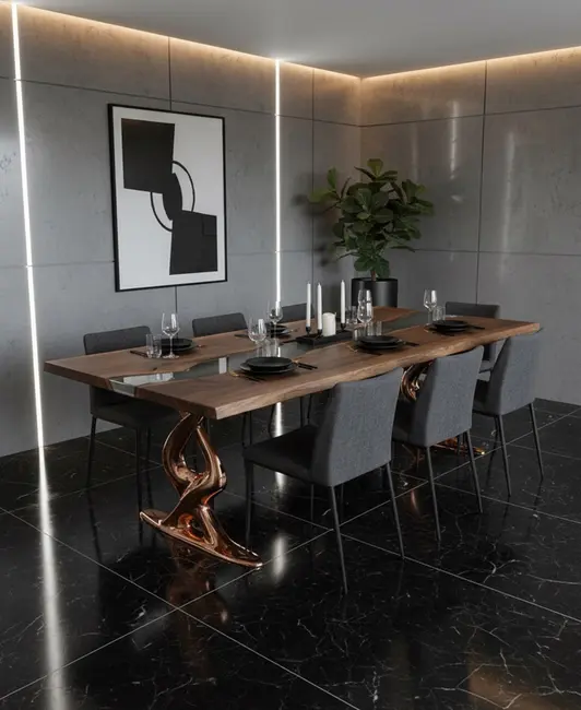 BLACK ROYAL – Dark Wood & Sculpture-Leg Dining Table