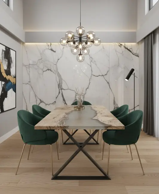 MARBLE LOFT – Natural Wood X-Base Dining Table