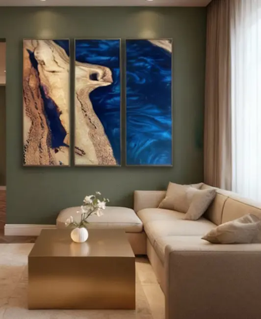 BLUE TEMPEST – Triptych Wood & Royal Blue Epoxy