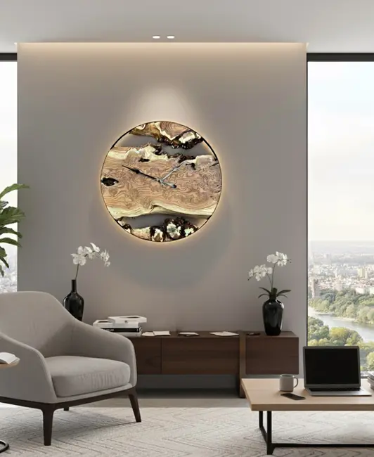 ROUND ROOT CLOCK – Poplar Wood & Metal Frame