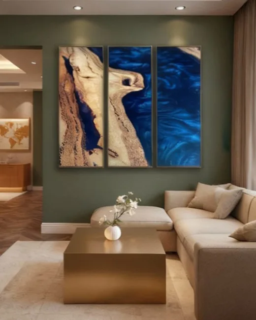 BLUE TEMPEST – Triptych Wood & Royal Blue Epoxy