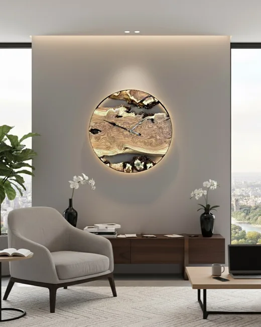 ROUND ROOT CLOCK – Poplar Wood & Metal Frame